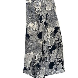 IMAN Global Chic Paisley Wide Leg Palazzo Pants Navy Blue White Size S Short